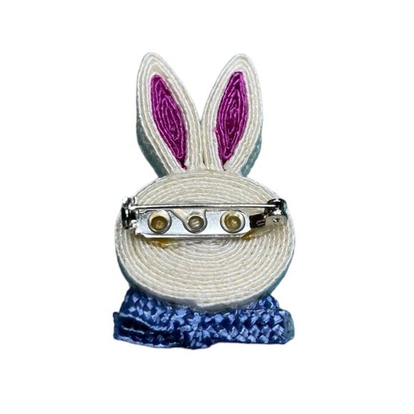 Rolled Straw Rabbit Head Easter Bunny Pin 2" - Picture 4 of 10